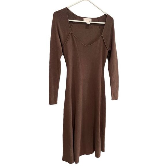 Rachel Parcell Womens Brown Sweetheart Rib Knit Long Sleeve Midi Dress Small - Picture 7 of 7